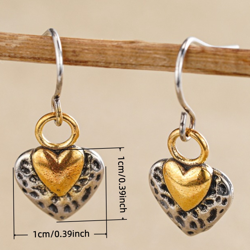 Vintage Two-Tone Heart Dangle Earrings for Women
